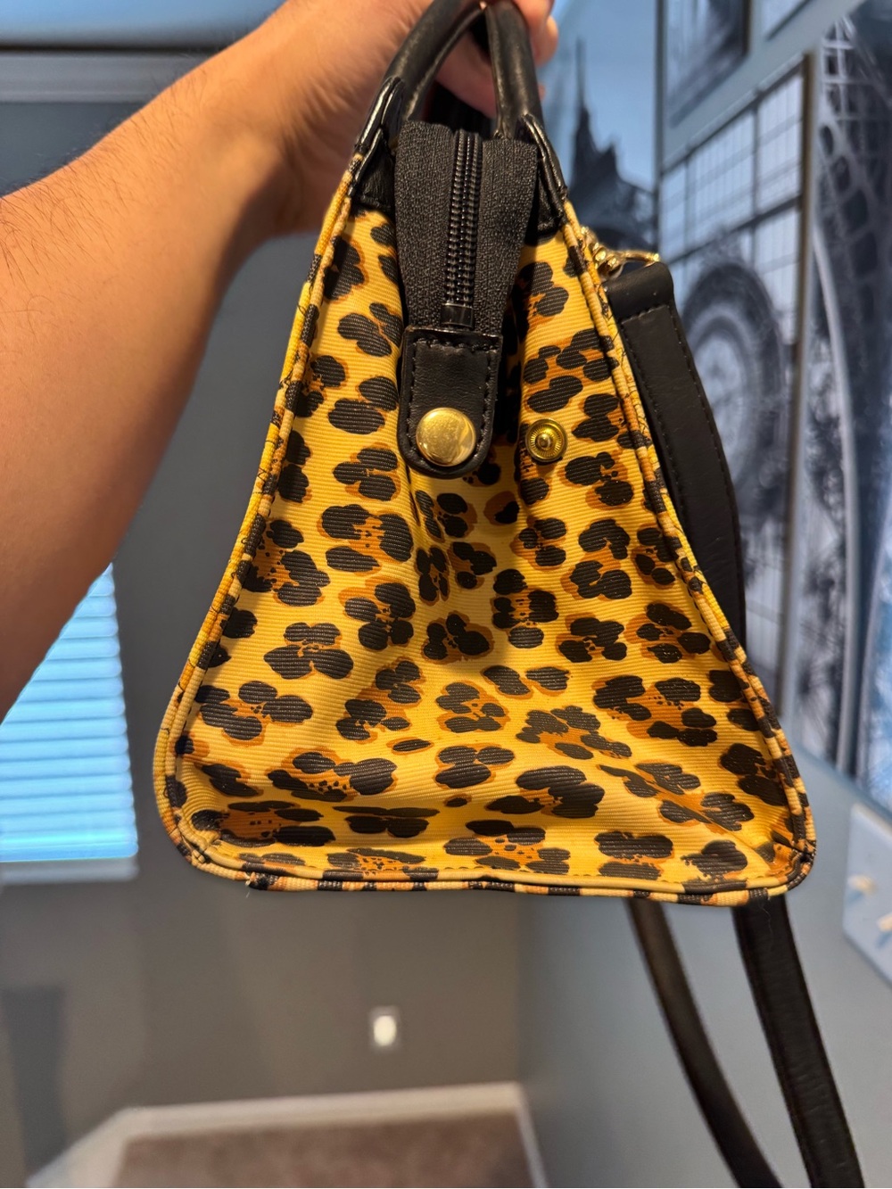Versace Yellow Baroque & Leopard Print Satchel with Black Handle - Picture 13 of 13